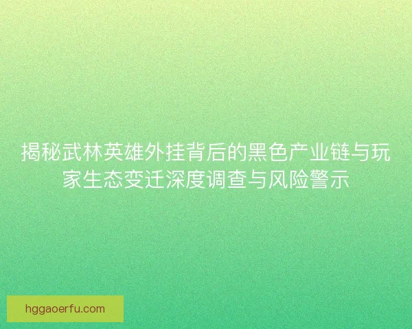 揭秘武林英雄外挂背后的黑色产业链与玩家生态变迁深度调查与风险警示